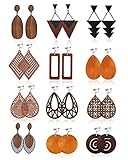 PATISORNA 12 Pairs Wooden Clip on Earrings for Women African Natural Wooden Dangle Earrings Lightweight Drop Earrings Ethnic Statement Drop Earrings Set Style A