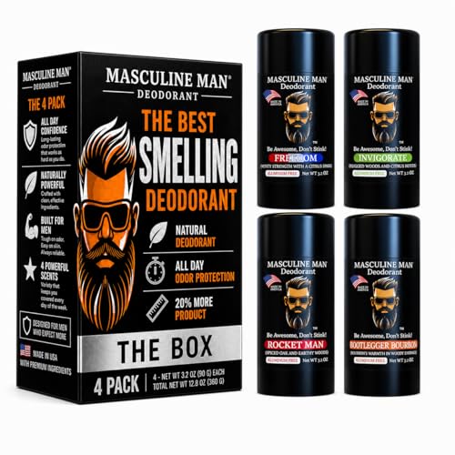 Image of Deodorant for Men - Aluminum Free Mens Deodorant - Natural Deodorants - Sweat Protection for Underarm - Stain-Free Stick Deodorants - Made in USA, 3.2oz (Pack of 4, The Box)