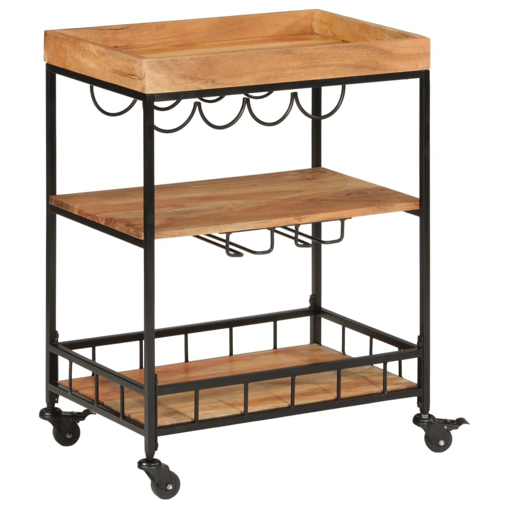 vidaXL Carrito de Bar, Carro con Niveles de Almacenaje, Carrito de Servicio, Carrito de Bebidas para Cocina, Madera Maciza de Acacia y Hierro
