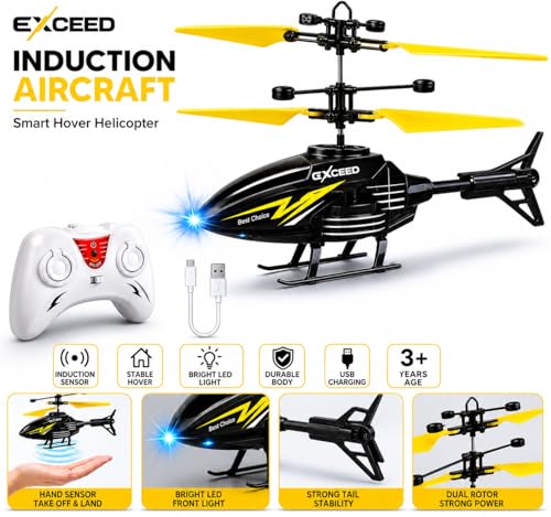 Image of Remote Control Gravity Sensor Helicopter Toy, with Shock Detection Auto Power Off, USB Charging, for Kids (Black