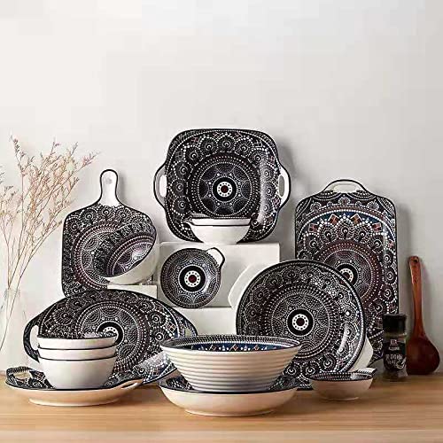 H3TF5J Zestaw stołowy porcelanowy, 15 sztuk ceramicznego zastawy stołowej, projekt, ręcznie szklany rzemiosło, prezent dekoracji domowej