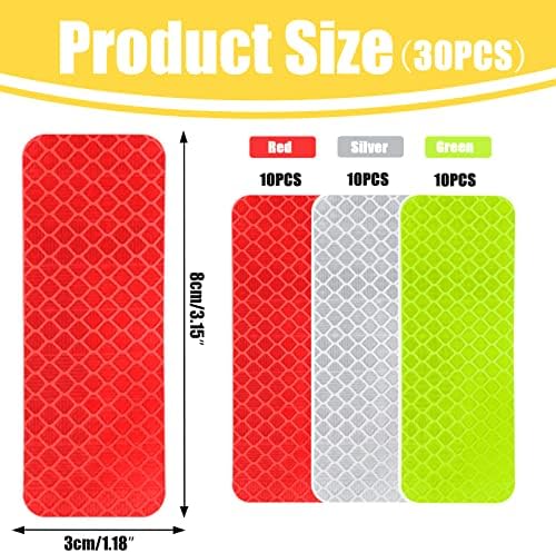 30 Pcs Safety Reflective Stickers | Diamond Prise Wide Angle, Sliver Yellow Red Reflective Tape Outdoor Waterproof for Bikes Vehicle Motorcycle Trailer Helmet Driveway Mailbox Reflector Tape