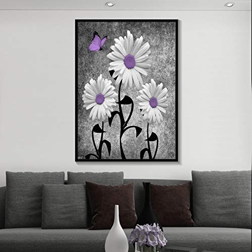 Peinture affiche fleur bleu gris en impression haute définition