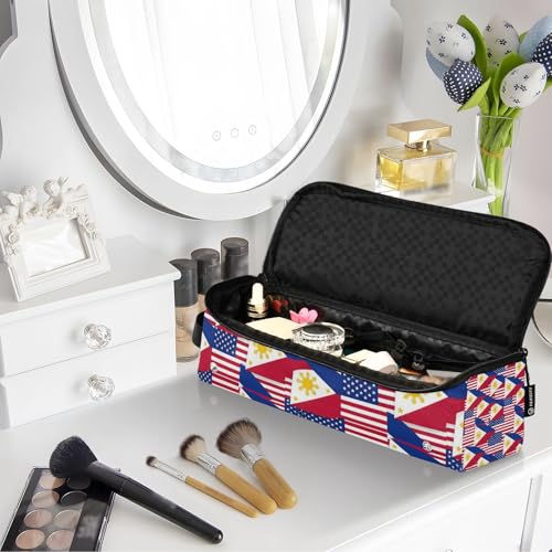 Bolsa de viaje para herramientas de cabello y tapete resistente al calor, organizador grande para planchas, rizadores y secadores, con diseño de bandera de USA y Filipinas, para mujeres miniatura 7