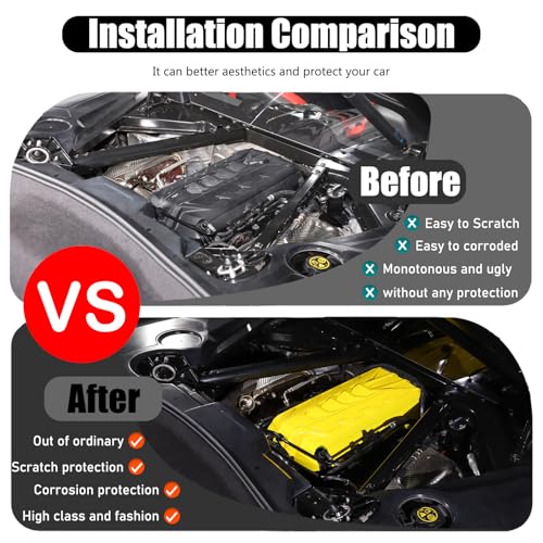Image of for Corvette C8 Engine Cover Trim Compatible with Corvette C8 2020-2025 Stingray E-Ray Z51 Engine Bay Protection Panel Cover Trim Exterior Accessories ABS (Yellow)