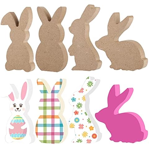 12 Pieces Easter Bunny Wood Cutouts Unfinished Rabbit Wood Decorations Spring Mini Wooden Table Signs Easter Blank Wood Block Signs for DIY Crafts Table Centerpieces Holiday Party Supplies Cover