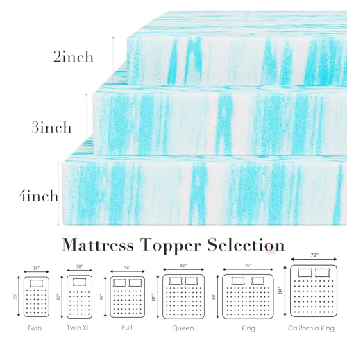 Image of DUMOS Mattress Toppers Memory Foam King Size, 3 Inch Thick Bed Topper Pad Cooling Gel Infused Soft Comfy Padding Breathable for Sleeper Sofa Couch RV Camper, CertiPUR-US Certified, Blue