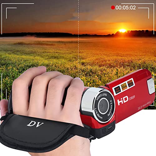 Caméscope de Caméra Vidéo, Caméscope à Zoom Numérique 16X Full HD, Rotation de 270 Degrés, Enregistreur de Caméra DV avec 1 Batterie pour Voyage (Rouge)