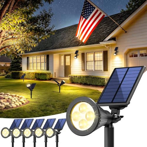 JEJOT 6 Pack Solar Lights Outdoor Waterproof,Warm White Light,2 Lighting