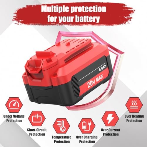 2Packs 8.0Ah V20 Replacement for Craftsman 20V Battery and CMCB104 Charger — view 4