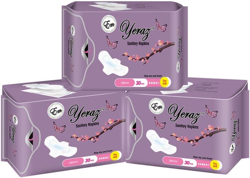 Women Sanitary Pads, Ultra-Thin, Fast Absorbency with Wings, Size 5, Pack of 3/30 Count Each, Day use (3) Women Sanitary Pads, Ultra-Thin, Fast Absorbency with Wings, Size 5, Pack of 3/30 Count Each, Day use (3)