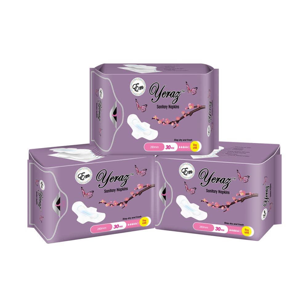 Women Sanitary Pads, Ultra-Thin, Fast Absorbency with Wings, Size 5, Pack of 3/30 Count Each, Day use (3)