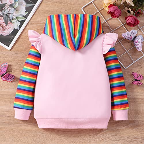 Retsugo Kids Rainbow Sweatshirt Ruffle Sleeve Hoodies For Girls Cotton Toddler Hoodie Casual Fall Winter Clothes Crewneck Pullover Tops 7T #TOP2