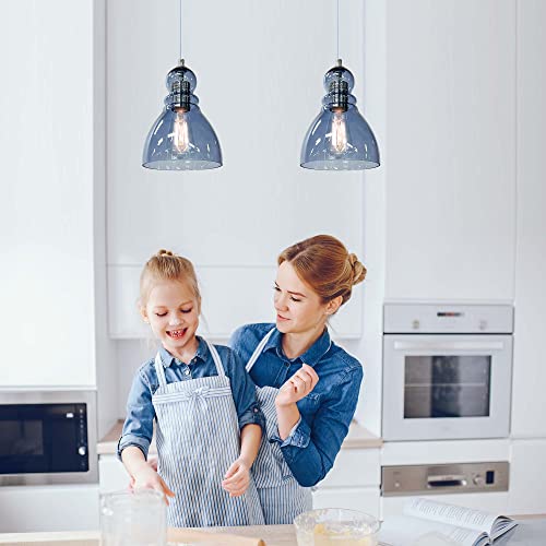 Vpazg Blue Pendant Lights For Kitchen Island Sink, Adjustable Over Bar Lighting, Farmhouse Hanging Ceiling Light Fixture With 6.5'' Handblown Clear Glass Shade For Dining Room Table #TOP5