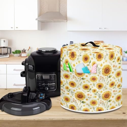 Image of Retro Sunflower Air Fryer Cover Waterproof Dust Cover | Portable with Pocket Protective Cover Suitable for Women Exquisite Gifts for Picnic Color Resistant Portable 8 Quart