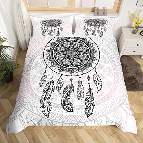 Homemissing Parure De Lit Attrape Rêves Filles Mandala Housse De Couette Filles Femmes Plumes Housse Couette Bohème Fleurs Literie 140 X 200 Motif...