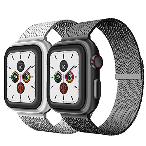 JOMOQ Stainless Steel Strap Compatible for Apple Watch Bands 38mm 40mm 42mm 44mm, Adjustable Metal Loop Replacement Wrist Band for Series 6 5 4 3 2 1 se (Silver+Black, 42mm/44mm)