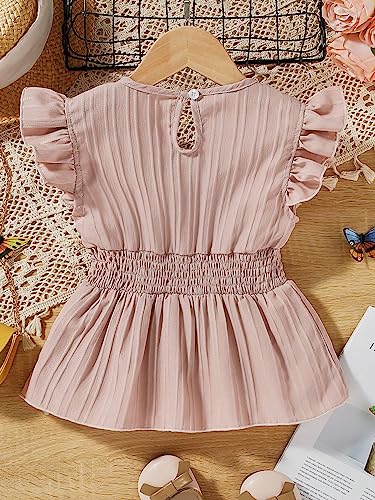 WDIRARA Girl's Ruffle Trim V Neck Cap Sleeve Shirred Ruffle Hem Blouse Peplum Top2