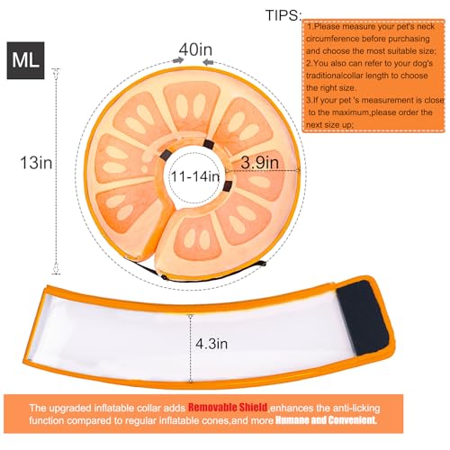 Image of Inflatable Dog Cone Collar for Large Medium Small Dogs, Soft Dog Donut Collar Adjustable Recovery Cone for Pets After Surgery, Extra Enhanced Anti-Licking Guard Shield for Pets (ML, Orange)
