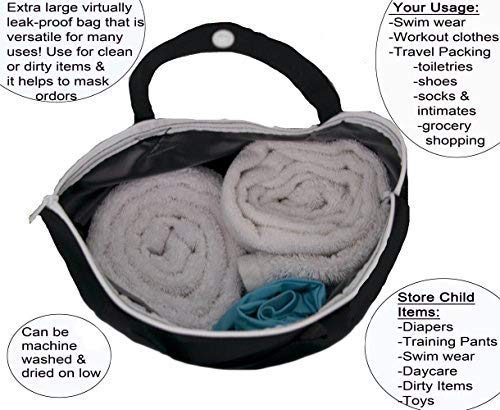 Mom & Bab Wet Bags For Baby Cloth Diapers, Swimsuits And Towels, Travel, Wet Dry Bag For Diaper Bag, Breast Pump Parts, Gym | Water & Odor Resistant (Black&Gray) #TOP5