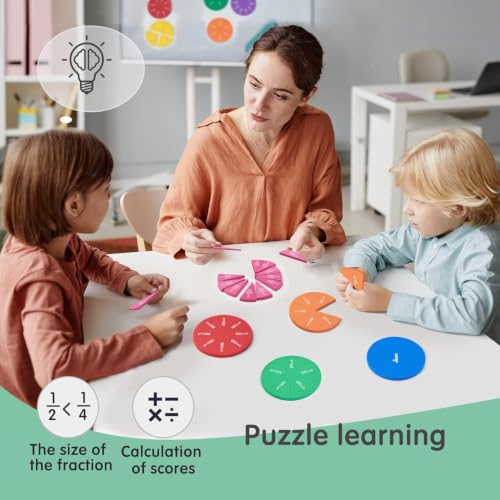 Image of 4 Pack Magnetic Fraction Circles 204 pcs Fraction Bars Set | Rainbow Math Manipulatives Learning Toy for Preschool Elementary School Classroom Educational Kit