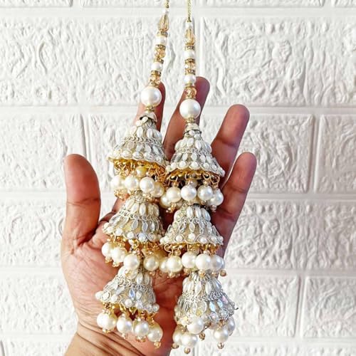 Image of Adikala Craft Store Handmade Ethnic Latkan Tassel Set of 2 for Saree Pallu, Blouse, Suits, Dupatta, Lehenga Decor (Silver 3L D2)