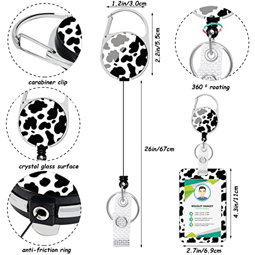 Id Badge Holder, Retractable Id Badge Holder Reels With Lanyard Adjustable + 2 Styles Pvc Id Card Holder, Horizontal/Vertical, Keychain Name Badge Clip For Women Kids Nurse Teacher Gift, Cow Printing #TOP2