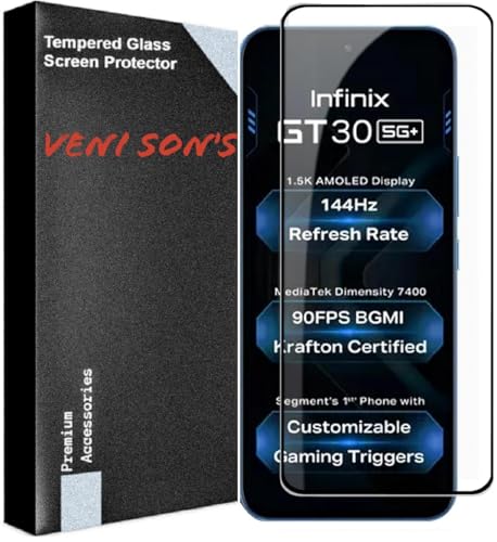Image of VENI SON'S Scratch And Tear Resistant, Crystal Clear Edge to Edge Tempered Glass Screen Protector Guard Compatible With Infinix GT 30