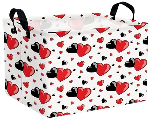 Image of Valentines Day Basket for Kids Heart Shaped Empty Storage Bins for Gifts with Handles Room Decor (Red Black Double Love)