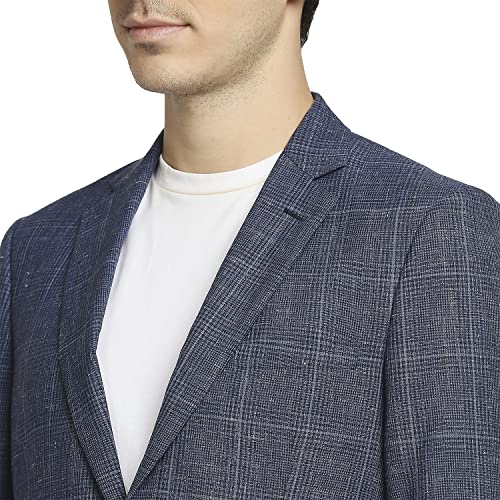 Image of Colorplus Men's Contemporary Fit Terry Rayon Blend Notch Collar Herringbone Pattern Full Sleeve Navy Casual Blazer