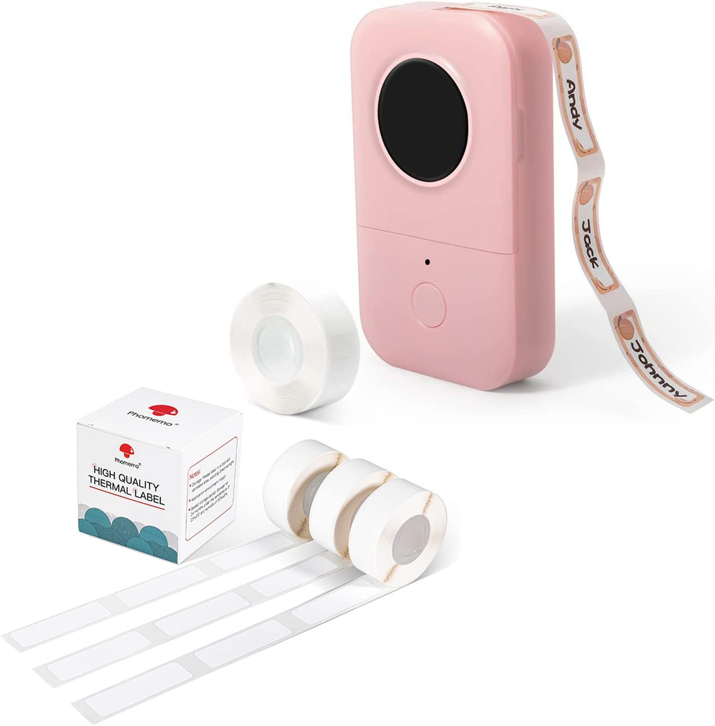 Phomemo D30 Label Maker Pink with 3/8" X 1 1/2" (12mm X