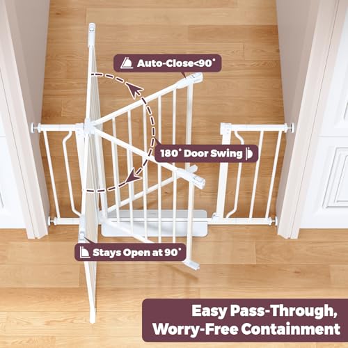 29"-40" Baby Gate for Stairs, Auto Close Stroller Friendly Dog Gate Indoor for Doorways, Pressure Mounted Baby Gate, Easy Walk Through Gate for Children & Pets, White - Image 3