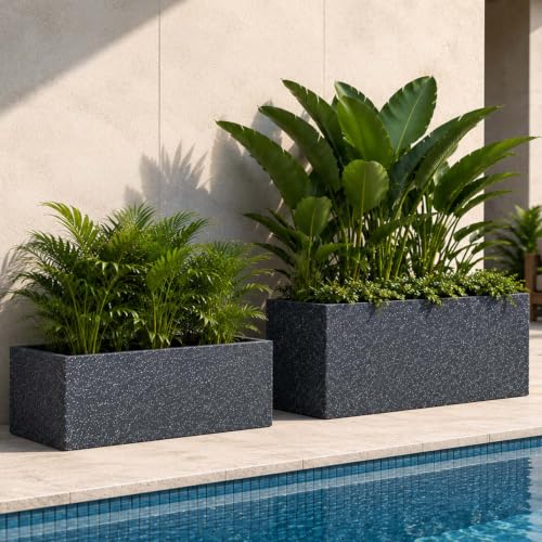 Image of Go Hooked Rectangular Planter Pot Combo Recta R (36 Inch & 24 Inch) | Large Polymer Indoor Outdoor Pots with Drainage | UV-Weather Resistant Flower Pot for Balcony Garden Home Office Decor (Black)