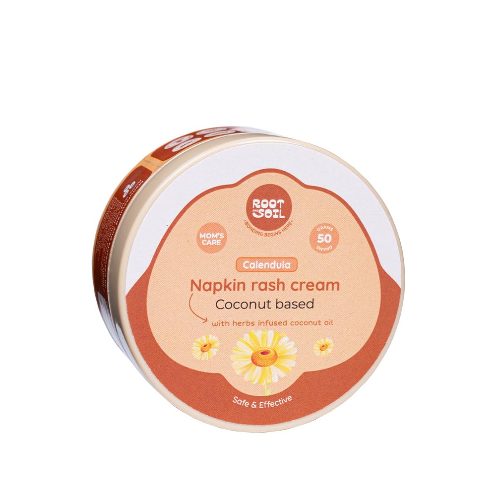 ROOT and SOIL - Napkin Rash Coconut Balm with Cold-pressed Coconut Oil and Calendula Petals |100% Natural, Rash Free Periods | Sulpahte-Free | 50 Grams.