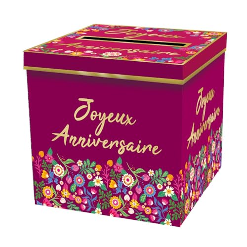 SV SURPRISEZ-VOUS - URNE Carton Anniversaire Floral 20CM Fuchsia