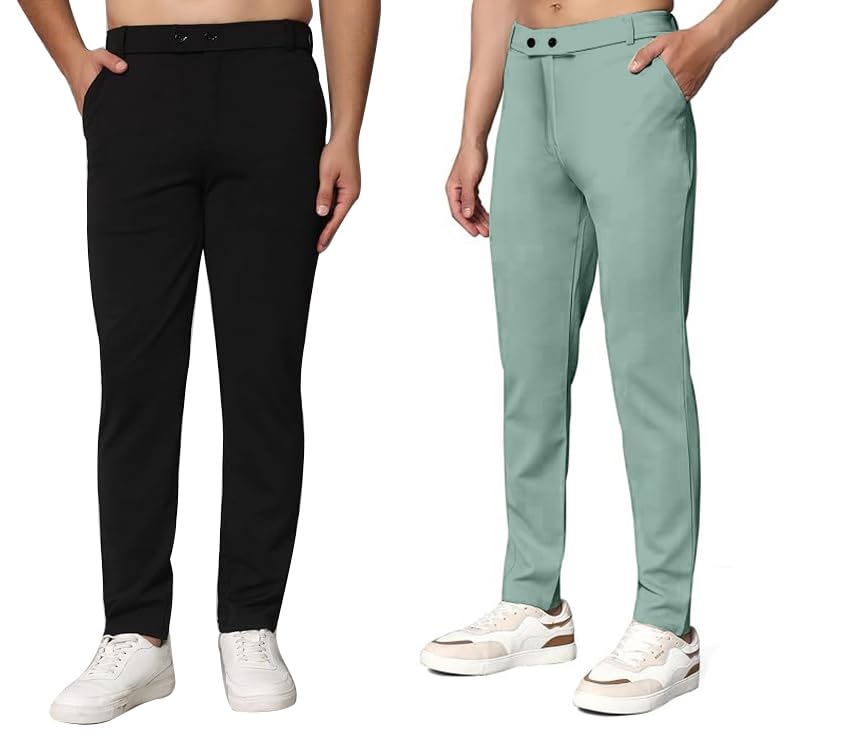 Image of Mehrang Men's Slim Fit Dress Pants, Formal Trousers with Side Pockets, (Pack of 2)