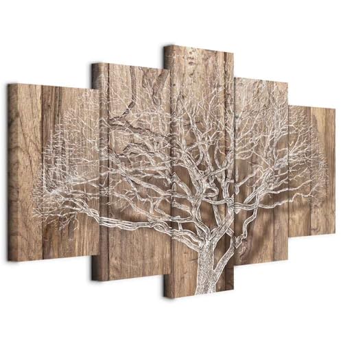 B&D XXL - Quadro Acustico Albero Legno 5 pezzi schiuma acustica Quadri Moderni Grandi - Soggiorno - Stampa su Tela - Pannelli Fonoassorbenti Decorativi - Fonoassorbente Acustiche