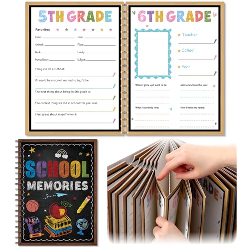Gersoniel School Memory Book Scrapbook Album Keepsake Photo Album from Preschool to 12th Grade for Students Graduation Gifts(Blackboard)