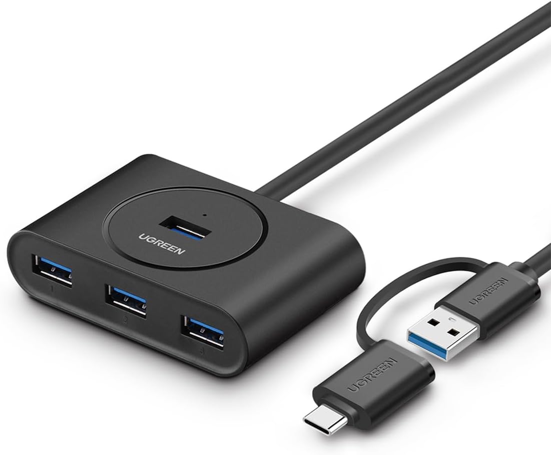 Ugreen USB A/USB C to 4 Port USB 3.0 Hub Çoklayıcı Siyah 1 Metre