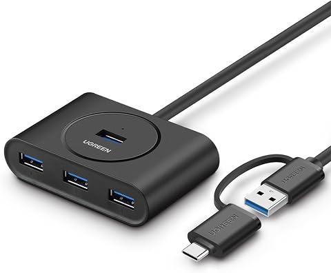 Ugreen USB A/USB C to 4 Port USB 3.0 Hub Çoklayıcı Siyah 1 Metre