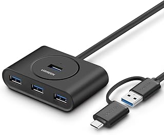 Ugreen USB A/USB C to 4 Port USB 3.0 Hub Çoklayıcı Siyah 1 Metre