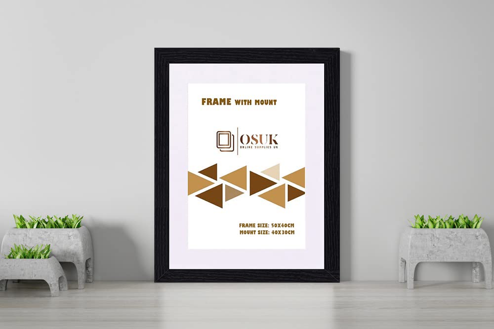 Frameeazy Black Osuk 50X40cm Photo Picture Frame Modern Wood Poster Frames With White Mount Ready To Hang Portrait Or Landscape