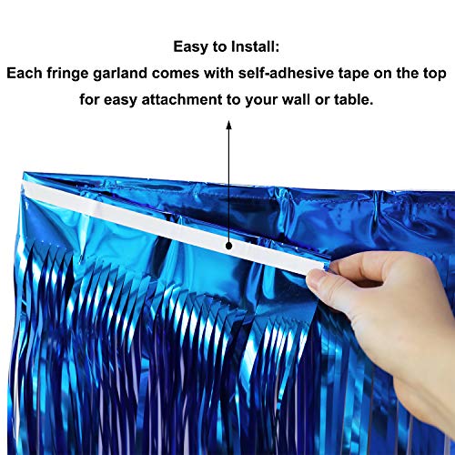 Image of Thick 10 Feet by 15 Inch Royal Blue Foil Fringe Garland - Pack of 3 | Shiny Metallic Tinsel Banner for Parade Floats, Bridal Shower, Wedding, Birthday, Christmas | Wall Hanging Drapes (3)