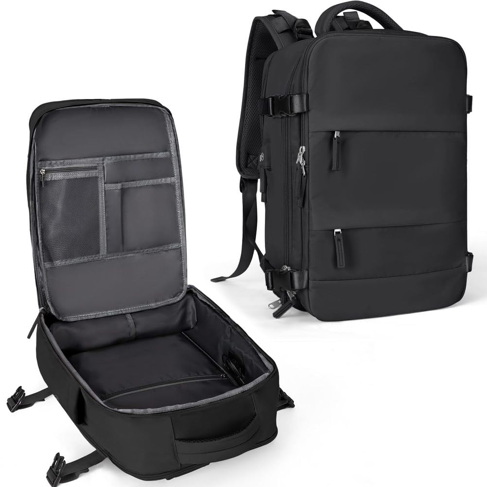 Duży Podróżny Plecak, Dla Kobiet Mężczyzn Prowadzą Plecak Zatwierdzony Flight Fit 15,6 -Calowy Laptopy Buty Przedziału Trzeszki Plecak Wodoodporny Sporty na Zewnątrz Plecak,Black