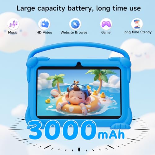 Image of YQSAVIOR Kids Tablets, Android 12 Tablet for Kids, 4GB RAM 32GB ROM Toddler Tablet 7 inch IPS Screen, Parental Control, 2+5MP Dual Camera, Shockproof Case for Educational Games, Blue