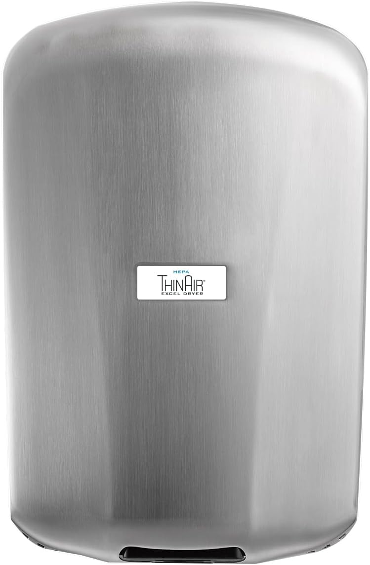 THINAIR Excel Dryer Hand Dryer with Electrostatic HEPA Filtration, American Made, Slim, Brushed Stainless Steel Cover, ADA Compliant, Surface Mounted (110/120 Volts)