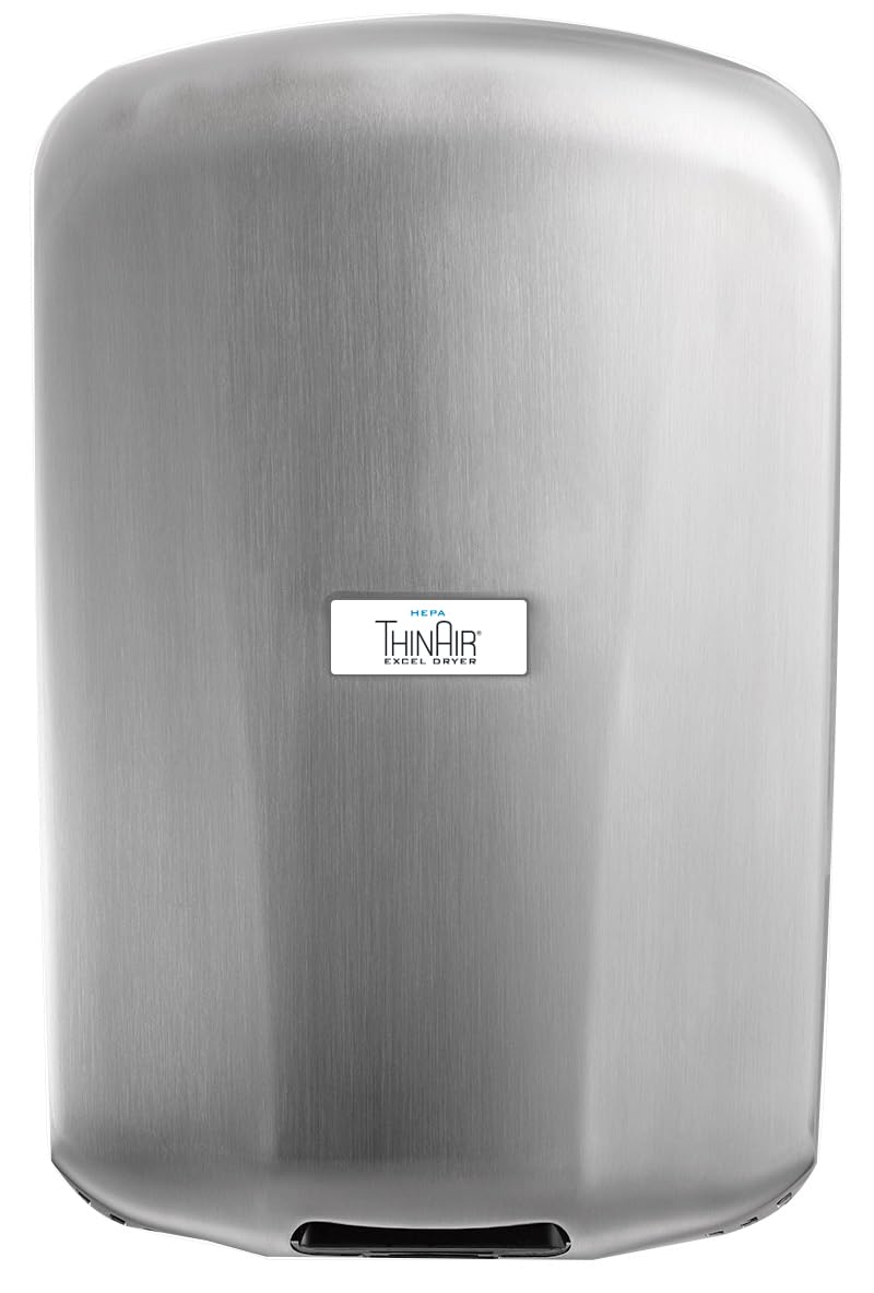 THINAIR Excel Dryer Hand Dryer with Electrostatic HEPA Filtration, American Made, Slim, Brushed Stainless Steel Cover, ADA Compliant, Surface Mounted (110/120 Volts)