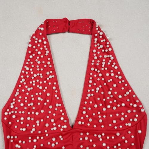 Image of PORRCEY Women's Sexy Elegant Rhinestone Bodycon Dress Hot Drilling Clubwear