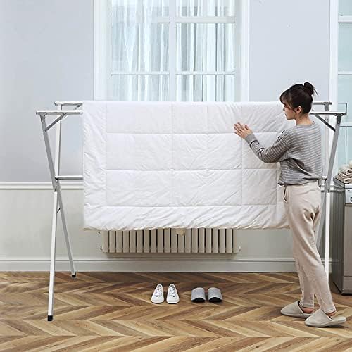 BQKOZFIN 1.5M Retractable Stainless Steel Clothes Drying Rack with 20 PP Windproof Hooks Free Installed Heavy Duty Space Saving Garment Rack Folding Hanger Rack for Home, Silver