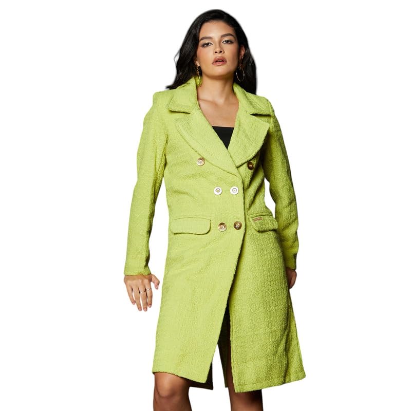 Image of PINACOLADA Women's Double-Breasted Fleece Long Coat for Casual Wear | Lapel Collar | Long Sleeve | Button Closure | Coat Crafted with Comfort Fit for Everyday Wear